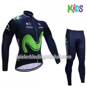 Set Wielershirt Lange Mouw + Fietsbroek Lang 2017 Movistar Team Kids N001